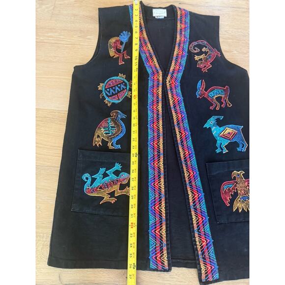 Carol Wilcher Originals Southwest Black Denim Long Vest Sz M Handpainted Signed - Picture 4 of 11